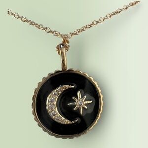 Love you to the moon and back Elegant Gold and Black Pendant Necklace